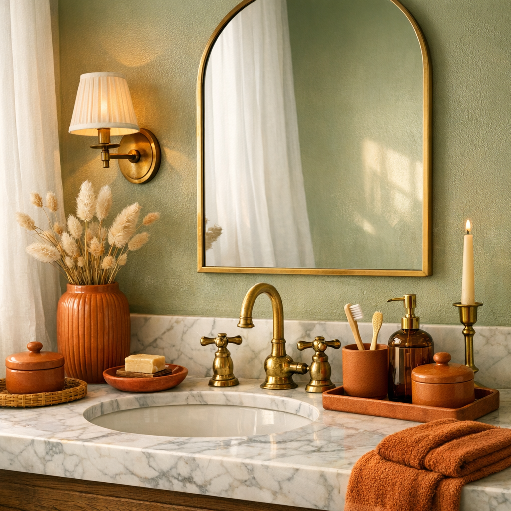 Farvepalet med populære badeværelsefarver og -toner i 2026